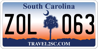 SC license plate ZOL063