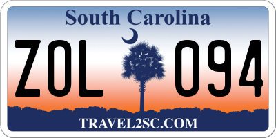SC license plate ZOL094
