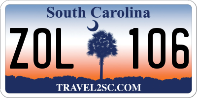 SC license plate ZOL106