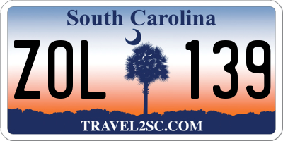 SC license plate ZOL139