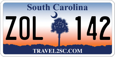SC license plate ZOL142