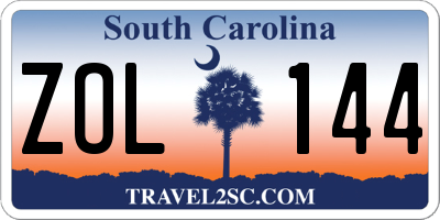 SC license plate ZOL144