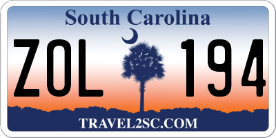 SC license plate ZOL194