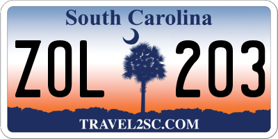 SC license plate ZOL203