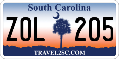 SC license plate ZOL205