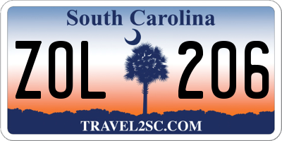 SC license plate ZOL206