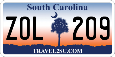 SC license plate ZOL209