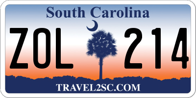 SC license plate ZOL214