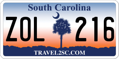 SC license plate ZOL216