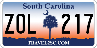 SC license plate ZOL217