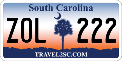 SC license plate ZOL222