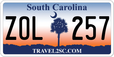 SC license plate ZOL257