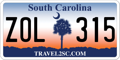 SC license plate ZOL315
