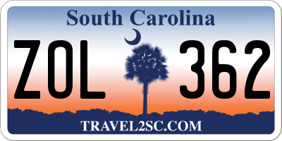 SC license plate ZOL362