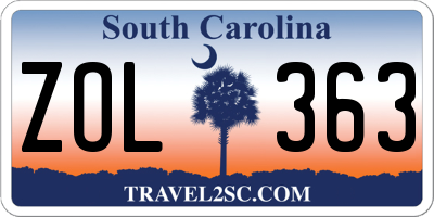 SC license plate ZOL363