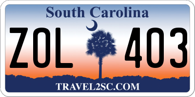 SC license plate ZOL403