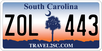 SC license plate ZOL443