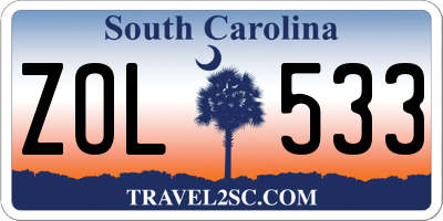 SC license plate ZOL533
