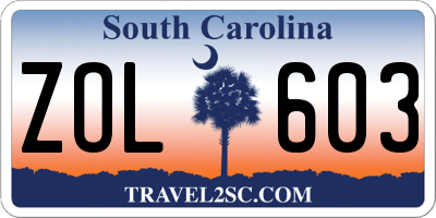 SC license plate ZOL603