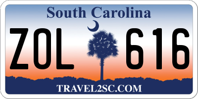 SC license plate ZOL616