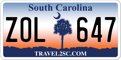 SC license plate ZOL647