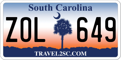 SC license plate ZOL649