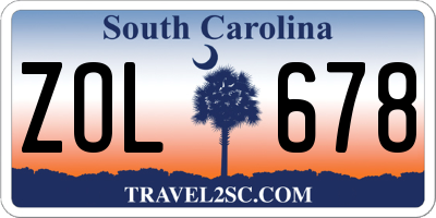 SC license plate ZOL678