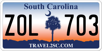 SC license plate ZOL703