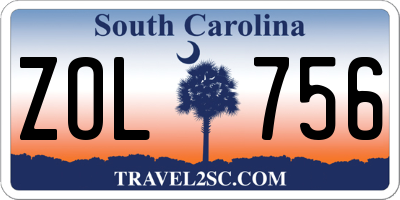 SC license plate ZOL756