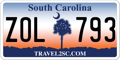 SC license plate ZOL793