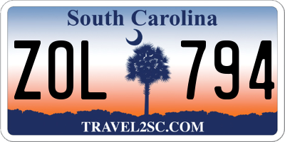 SC license plate ZOL794