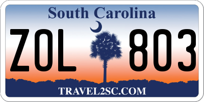 SC license plate ZOL803