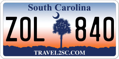 SC license plate ZOL840