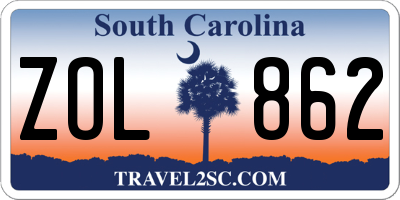 SC license plate ZOL862