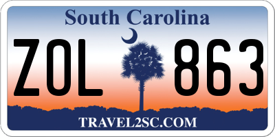 SC license plate ZOL863
