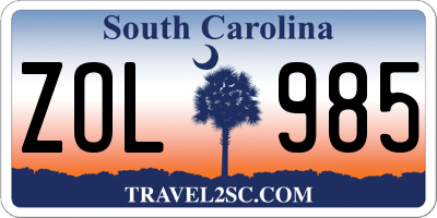 SC license plate ZOL985