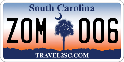 SC license plate ZOM006