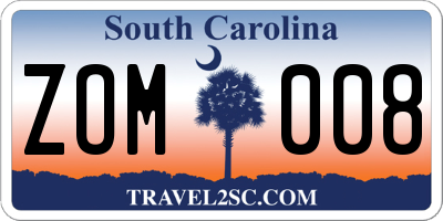 SC license plate ZOM008