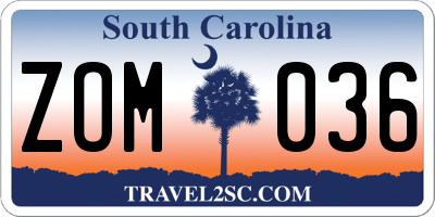 SC license plate ZOM036