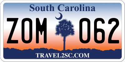 SC license plate ZOM062