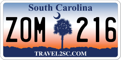 SC license plate ZOM216