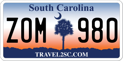 SC license plate ZOM980