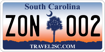 SC license plate ZON002