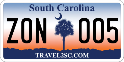 SC license plate ZON005