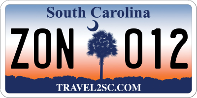 SC license plate ZON012