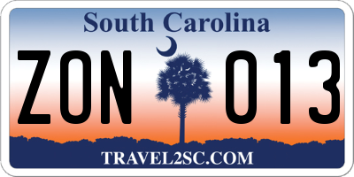 SC license plate ZON013