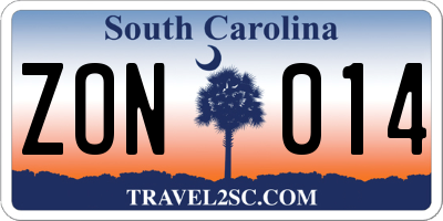 SC license plate ZON014