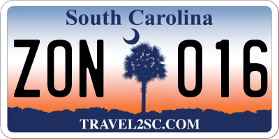 SC license plate ZON016