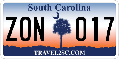 SC license plate ZON017