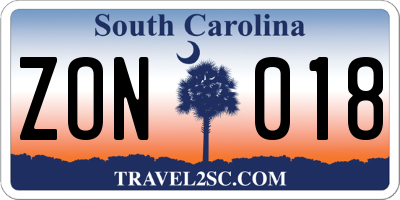 SC license plate ZON018